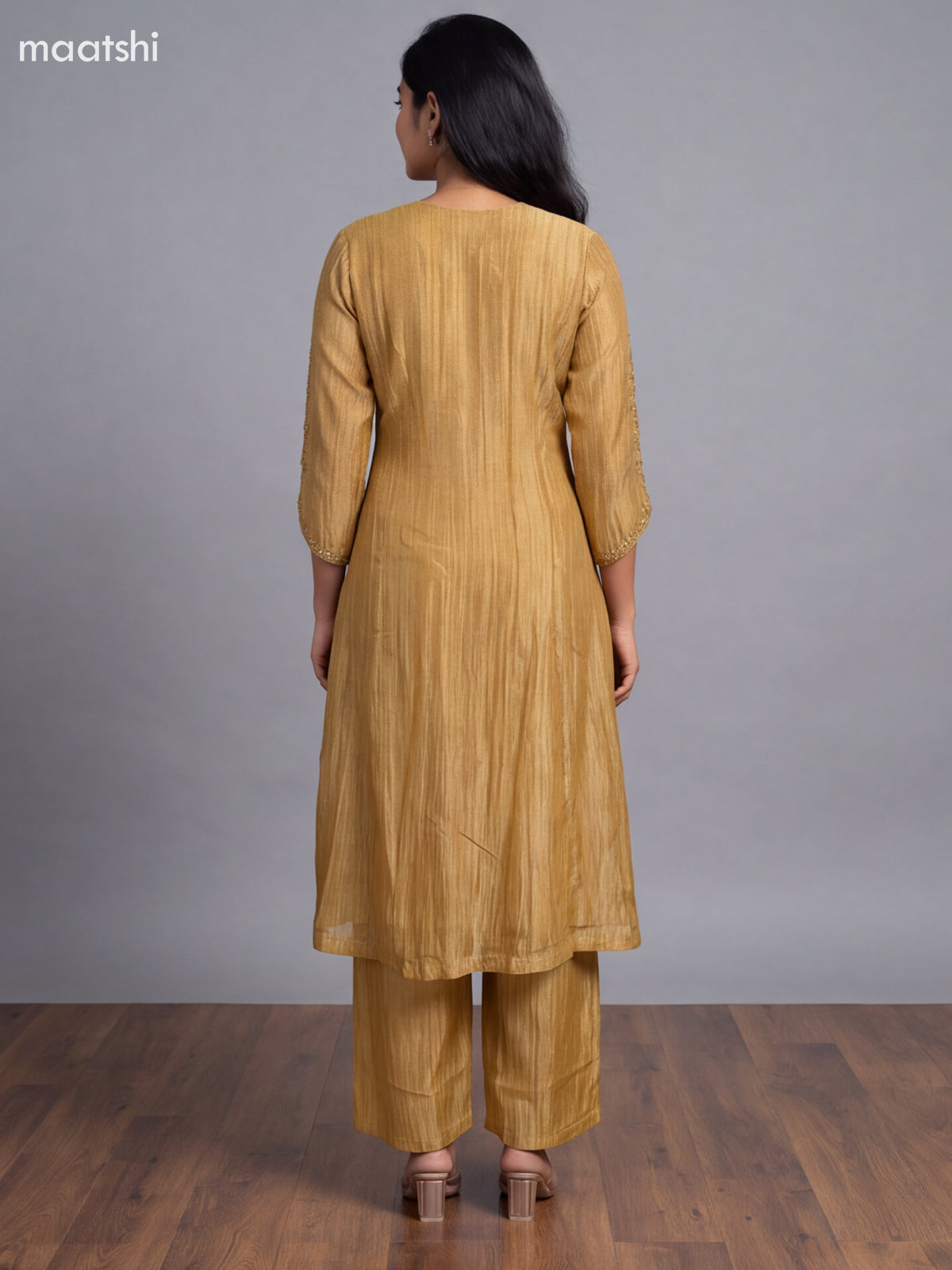 Gold Tissue Embroidery Work Anarkali Suit