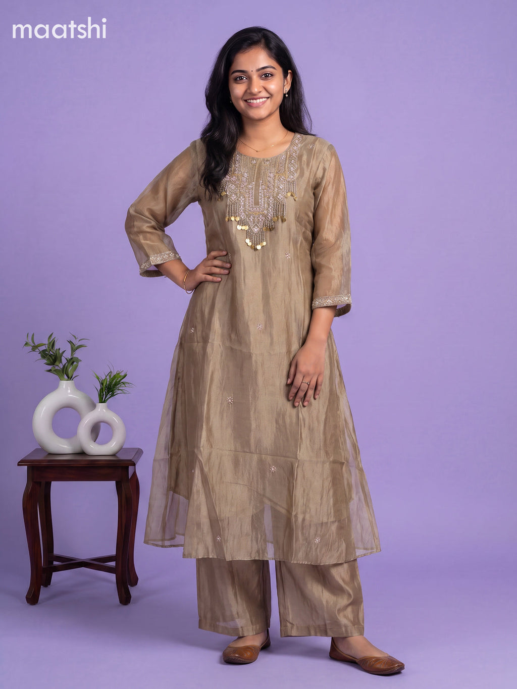 Pastel Green Tissue Embroidery Work Anarkali Suit