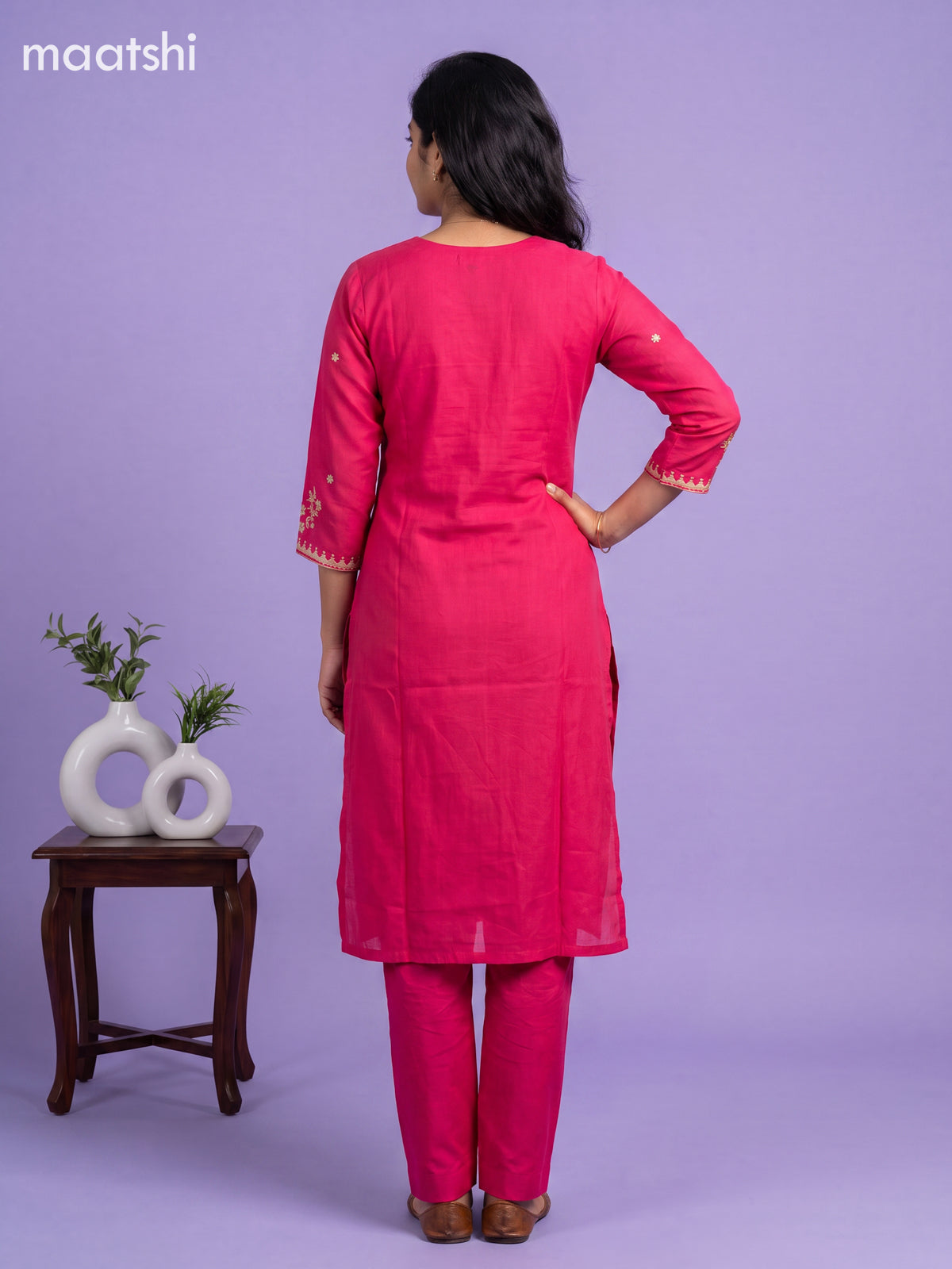 Dark Pink Art Silk Embroidery Work Straight Suit
