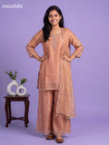 Peach Tissue Embroidery Work Straight Suit