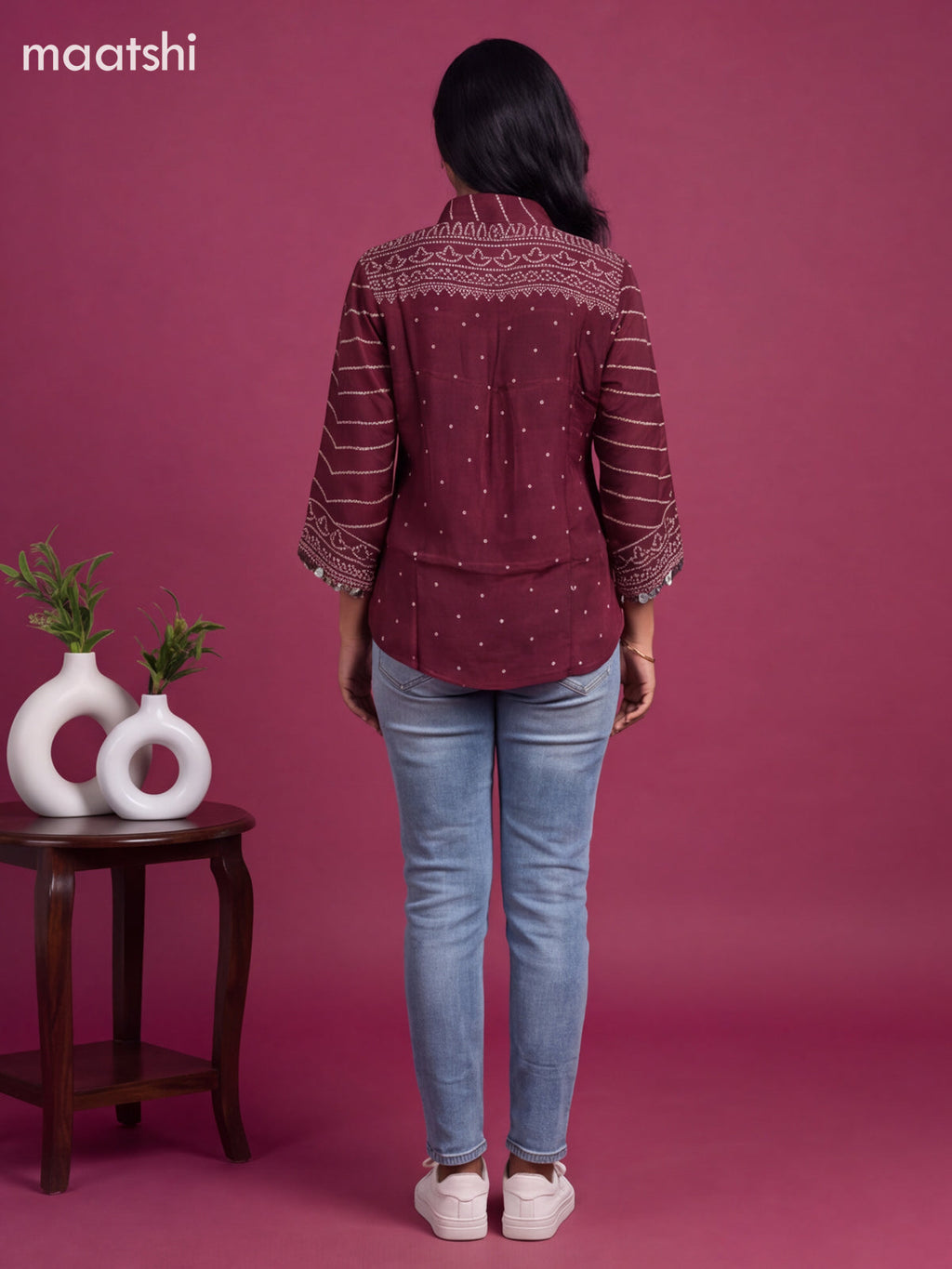 Rosy Brown Crepe Silk With Bandhini Printed Women Shirt