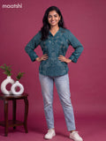 Peacock Blue Crepe Silk With Bandhini Printed Women Shirt