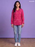 Dark Pink Crepe Silk With Bandhini Printed Women Shirt