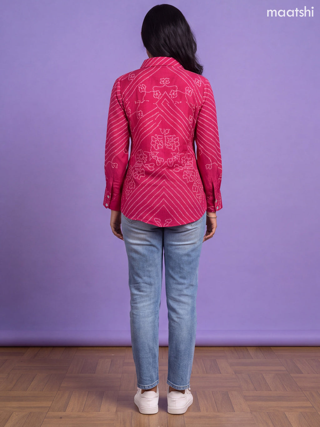 Dark Pink Crepe Silk With Bandhini Printed Women Shirt