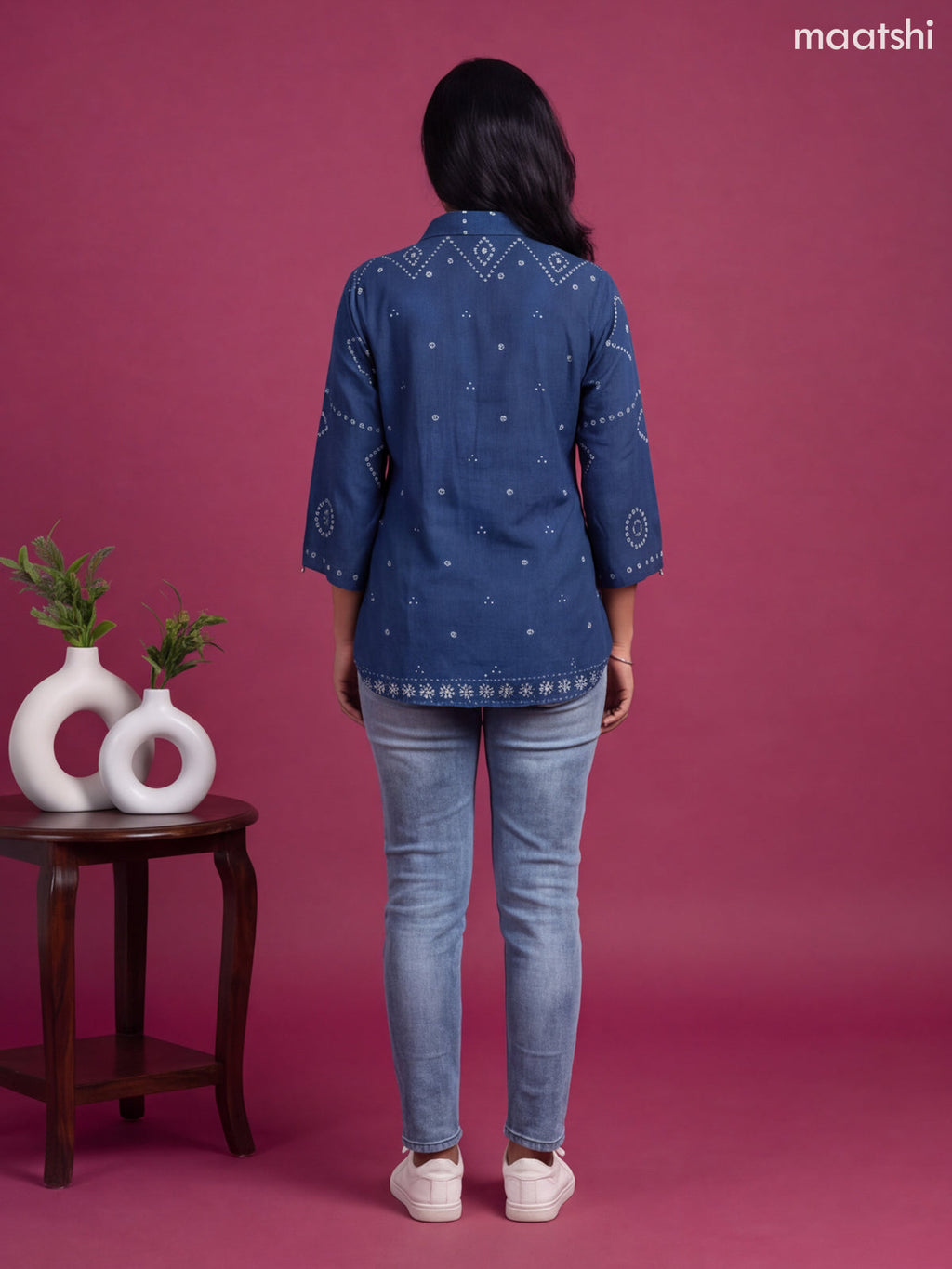Dark Blue Crepe Silk With Bandhini Printed Women Shirt