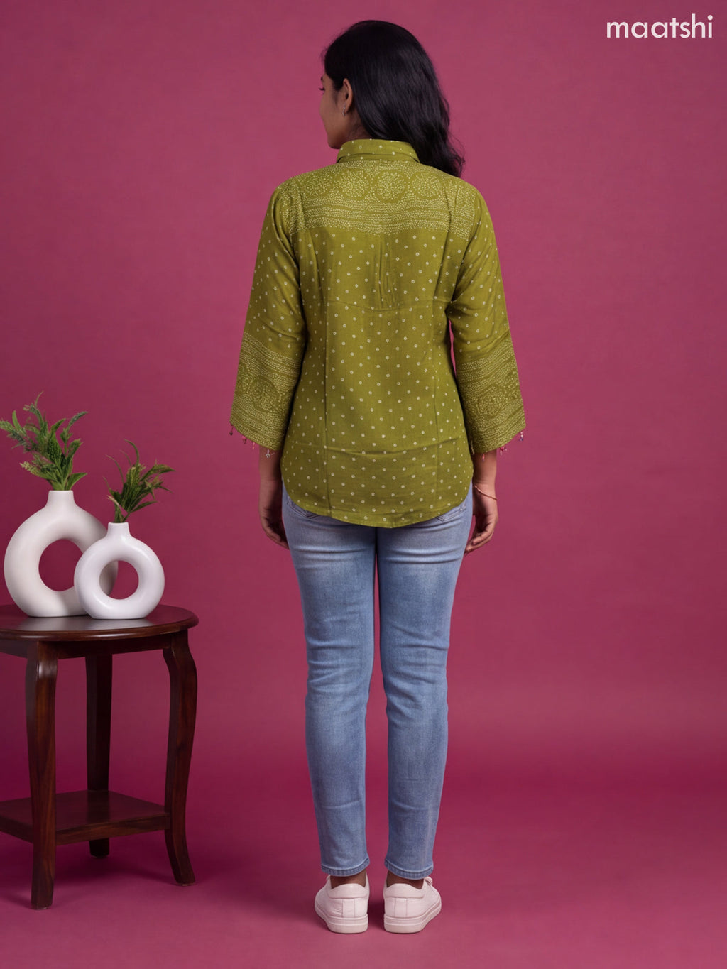 Light Green Crepe Silk With Bandhini Printed Women Shirt