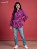 Purple Crepe Silk With Bandhani Printed Women Shirt