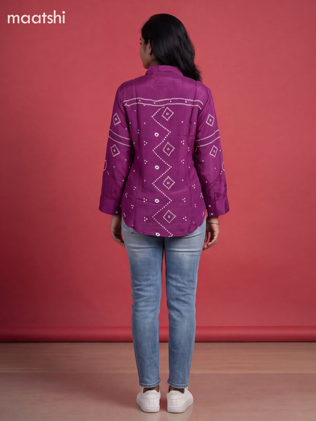 Purple Crepe Silk With Bandhani Printed Women Shirt