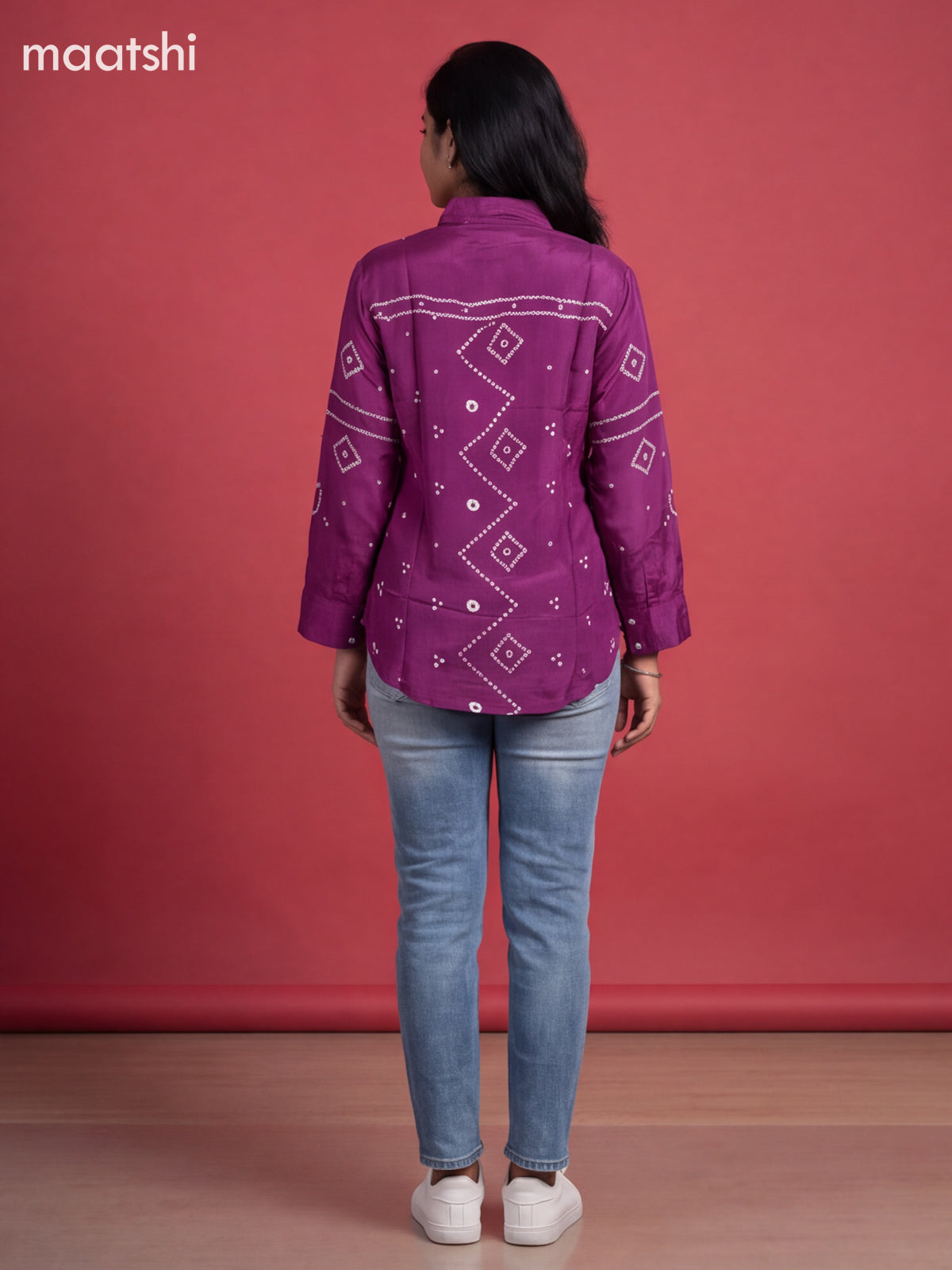 Purple Crepe Silk With Bandhani Printed Women Shirt