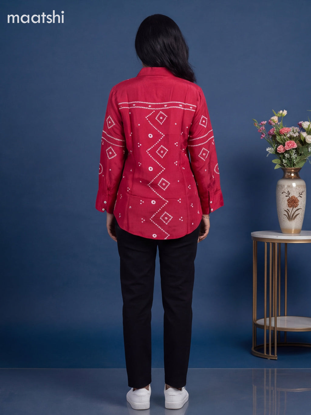 Reddish Pink Crepe Silk With Bandhani Printed Women Shirt