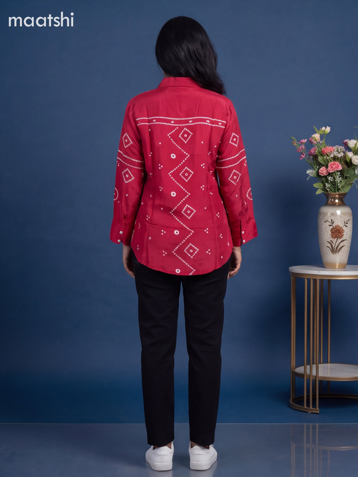 Reddish Pink Crepe Silk With Bandhani Printed Women Shirt