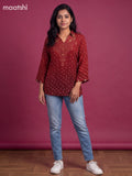 Maroon Crepe Silk With Bandhani Printed Women Shirt