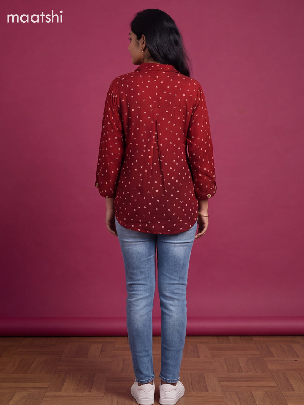 Maroon Crepe Silk With Bandhani Printed Women Shirt