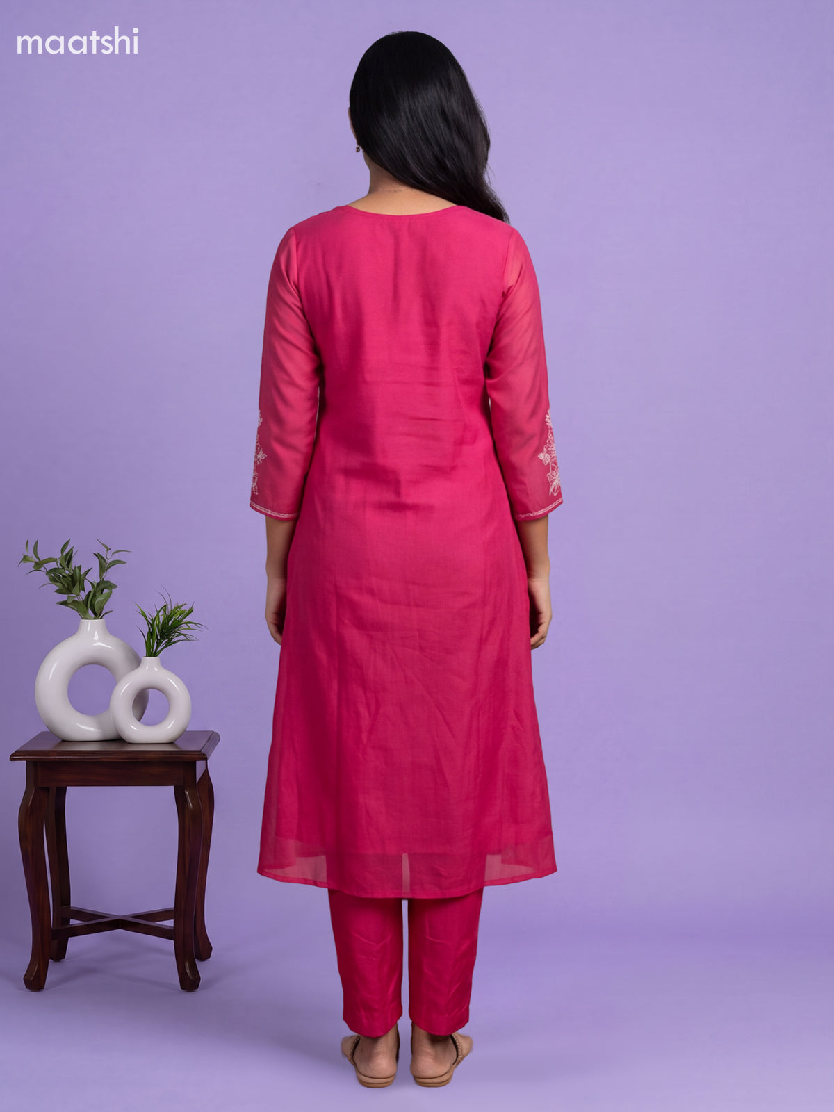 Dark Pink Mul Chanderi Embroidery Work A-Line Suit