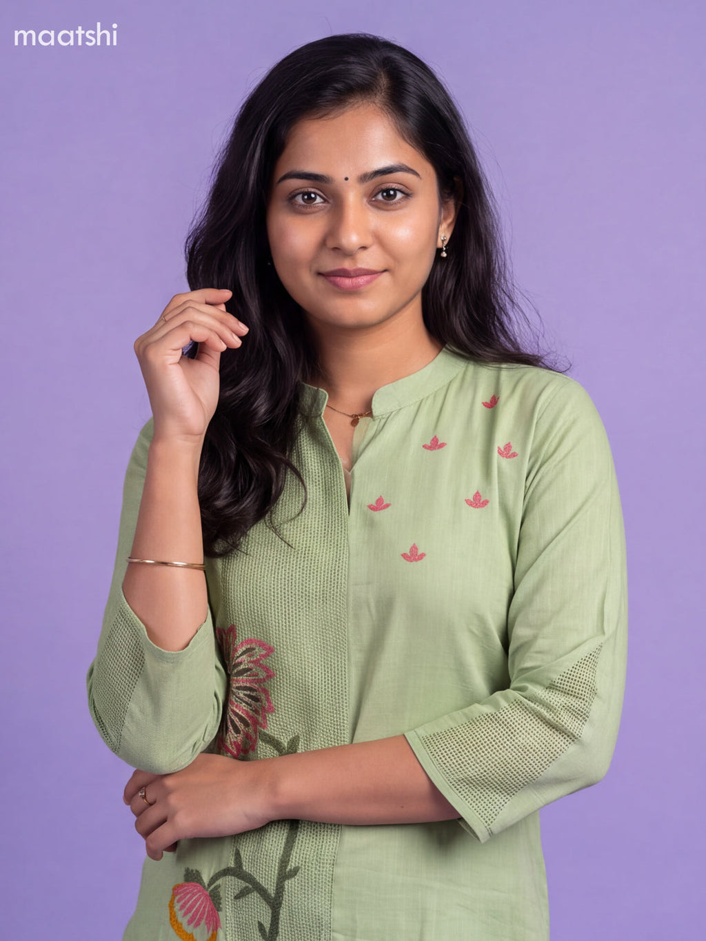 Pista Green Cotton Embroidery Work Short Co-Ord Set