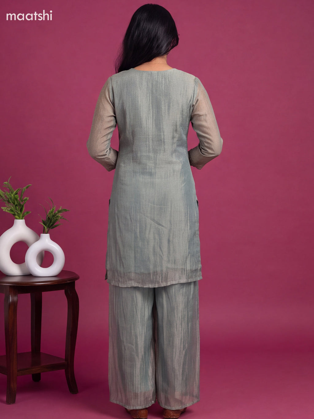 Pastel Green Tissue Embroidery Work Straight Suit