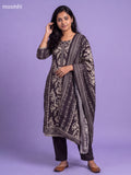 Black Art Tussar Printed & Embroidery Work Straight Suit