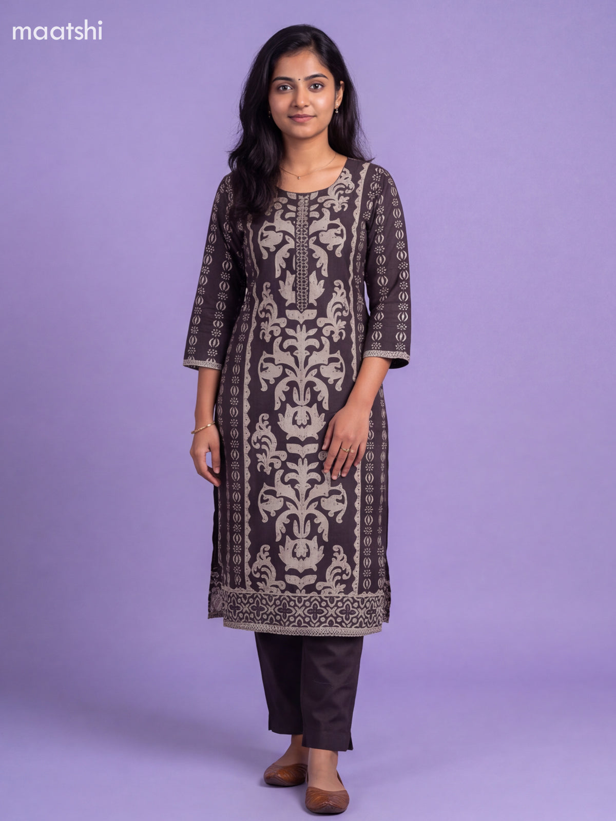 Black Art Tussar Printed & Embroidery Work Straight Suit