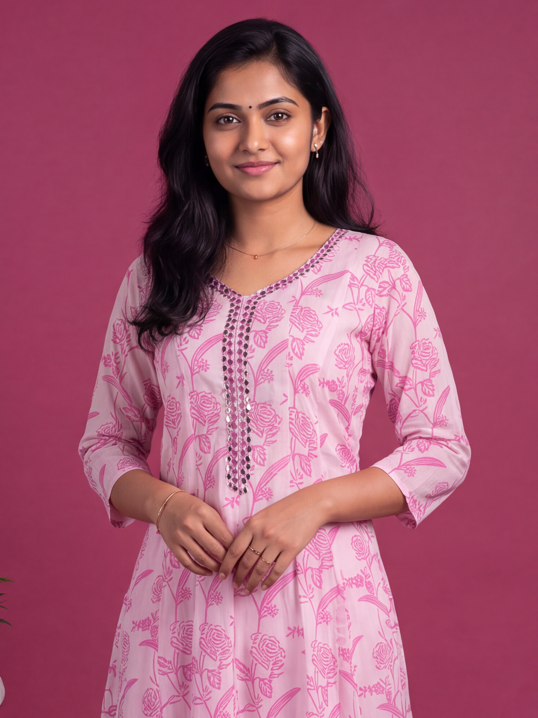 Pink Cotton Embroidery Work Anarakali Suit