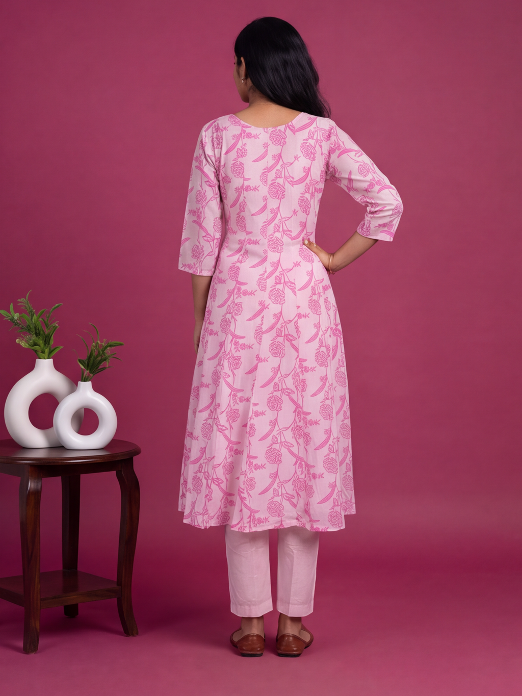 Pink Cotton Embroidery Work Anarakali Suit