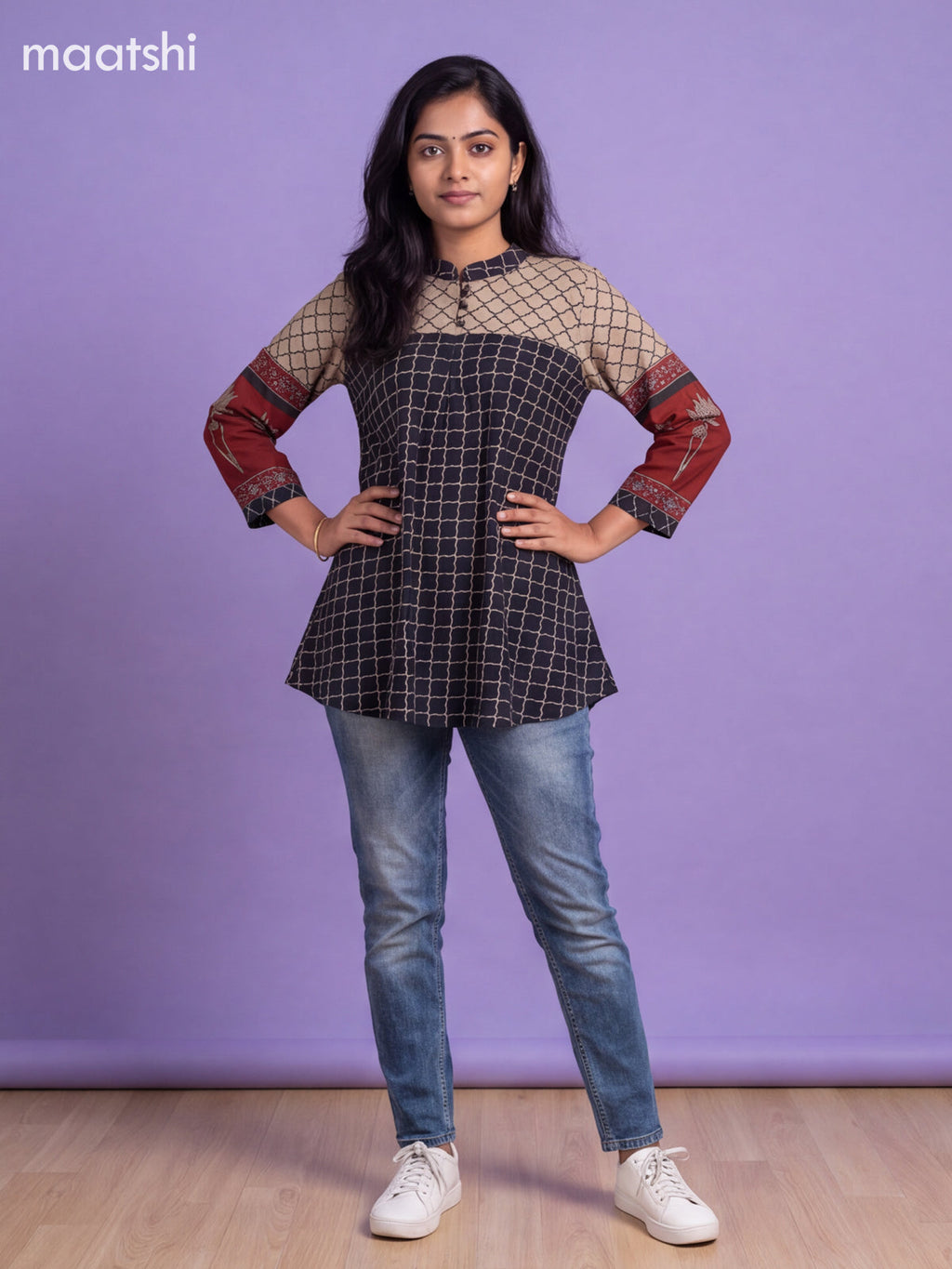 Black Crepe Silk Printed Women Shirt