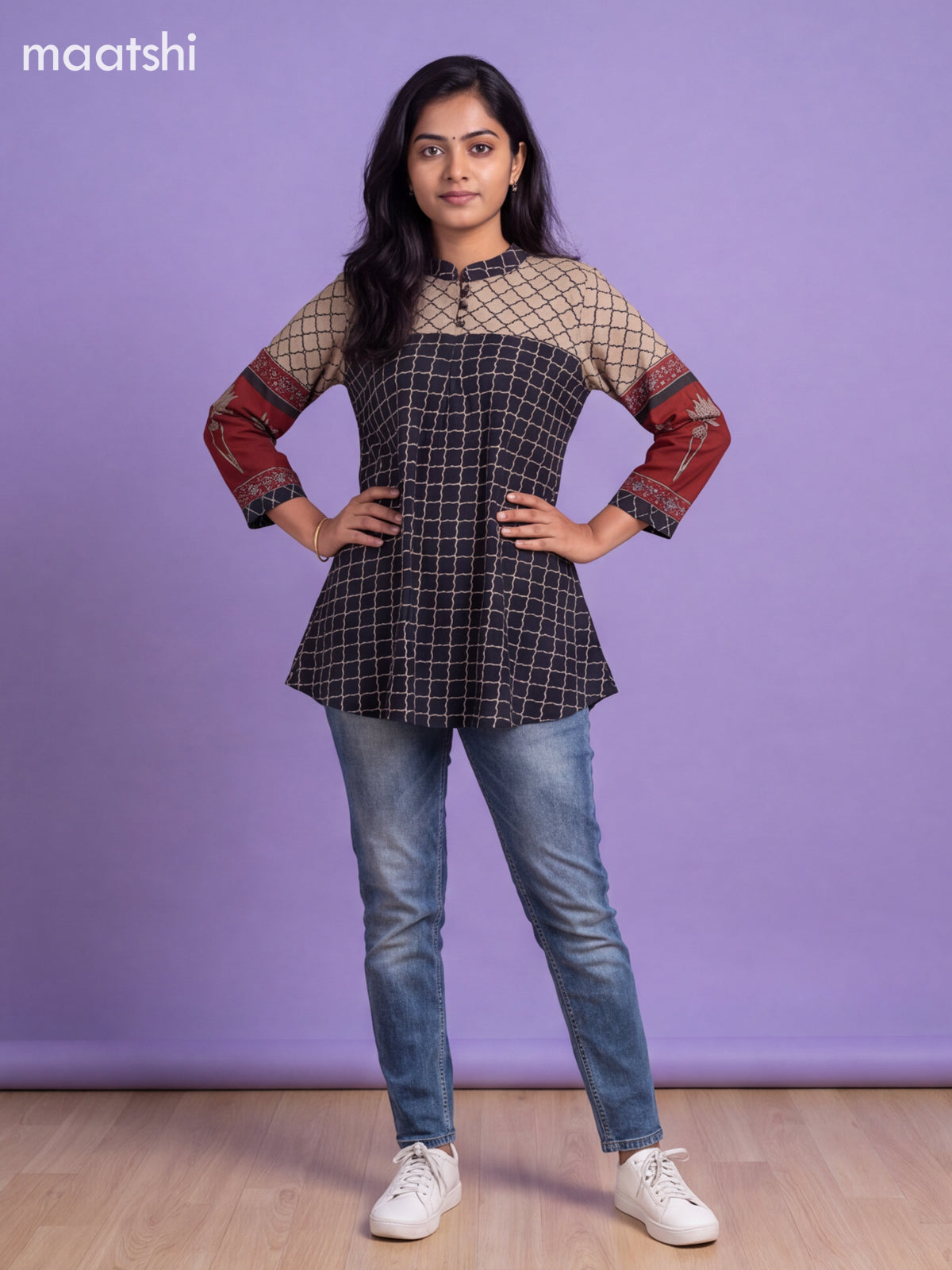 Black Crepe Silk Printed Women Shirt
