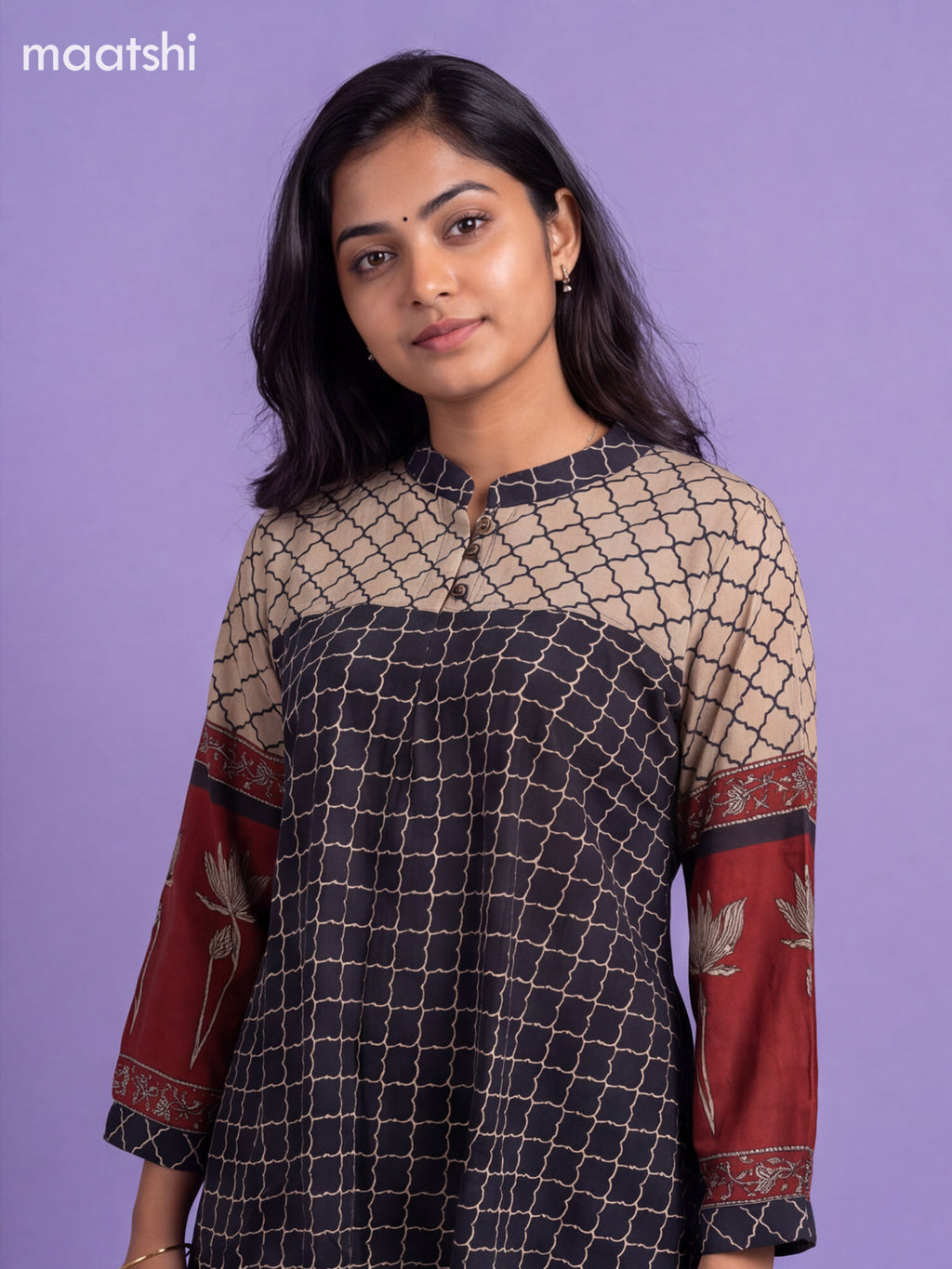 Black Crepe Silk Printed Women Shirt
