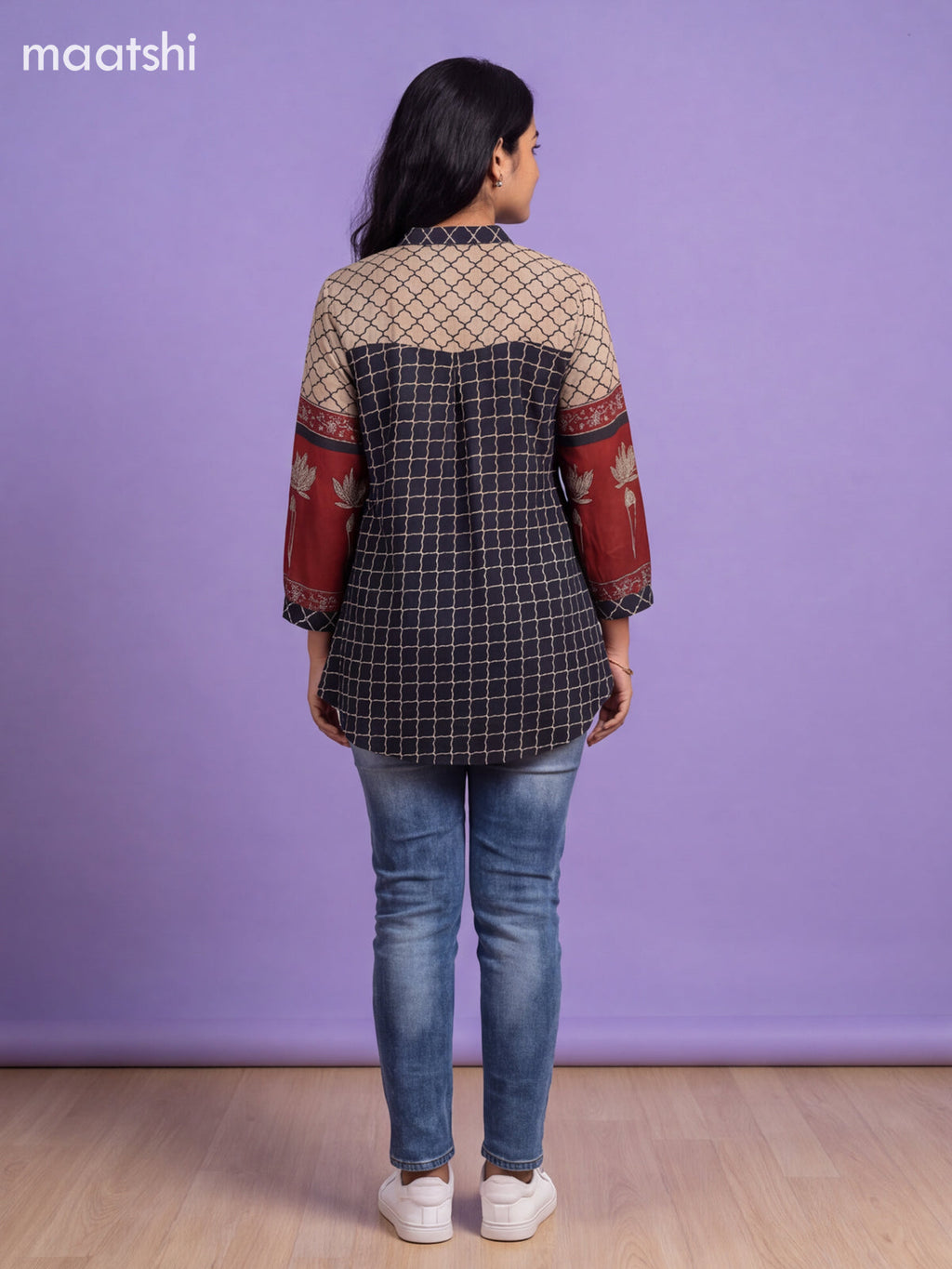 Black Crepe Silk Printed Women Shirt