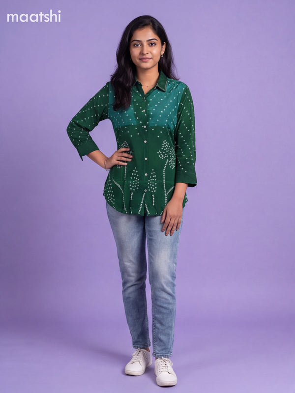 Light Green Crepe Silk With Bandhani Printed Women Shirt