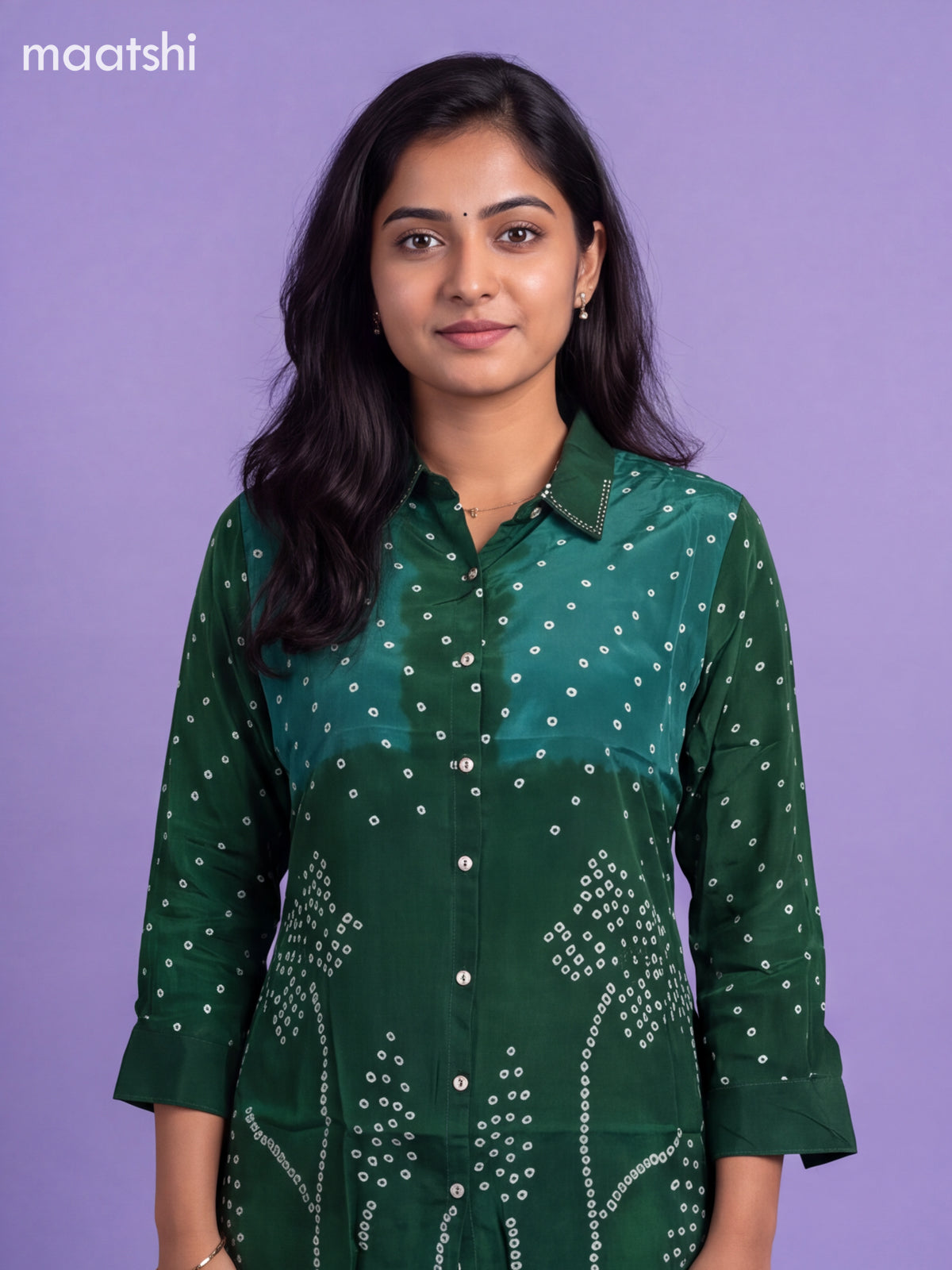 Light Green Crepe Silk With Bandhani Printed Women Shirt