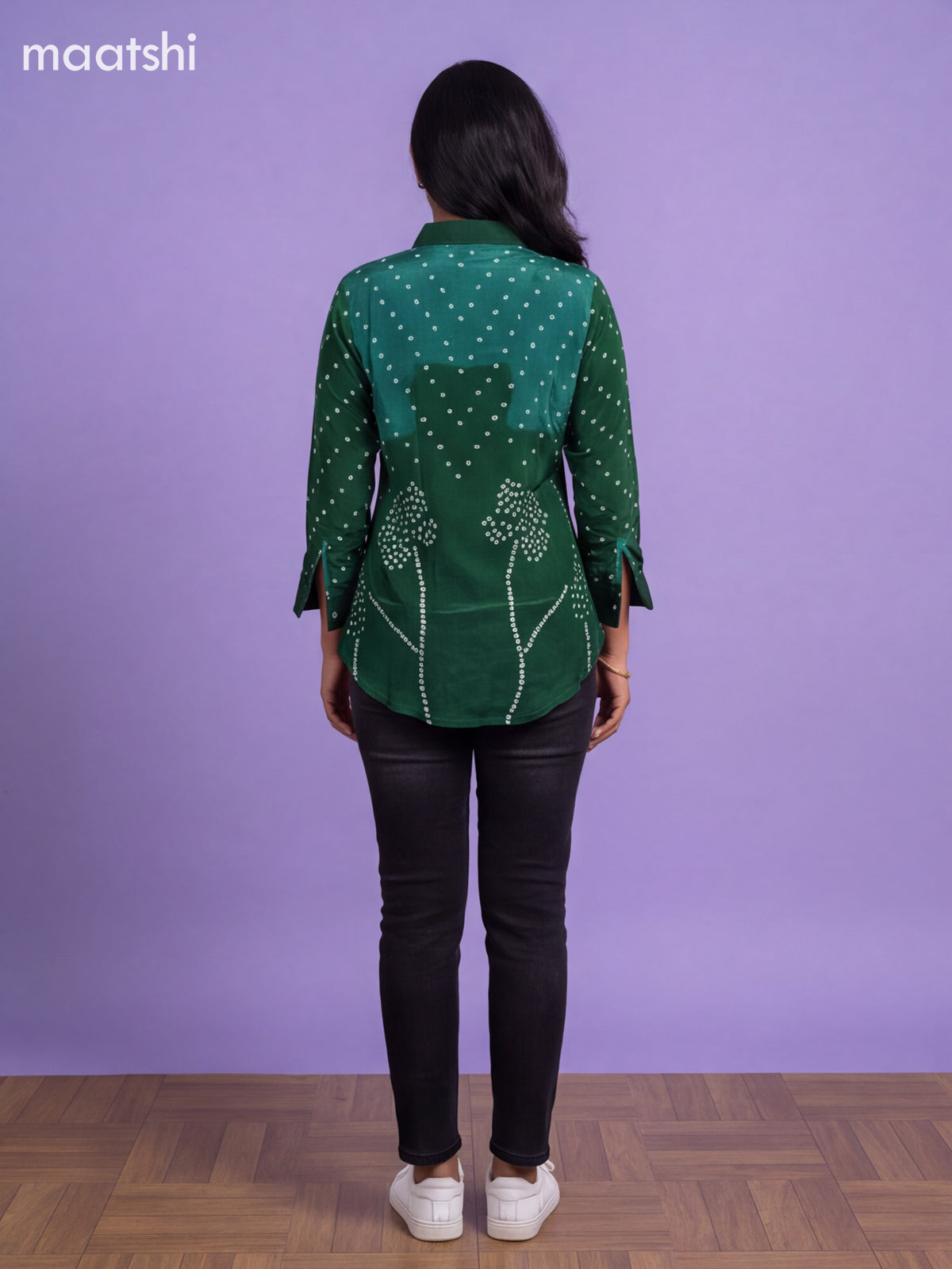 Light Green Crepe Silk With Bandhani Printed Women Shirt