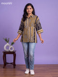 Beige and Mehandi Green Mul Chanderi Printed Womens Shirt