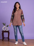 Beige and Magenta Pink Mul Chanderi Printed Women Shirt