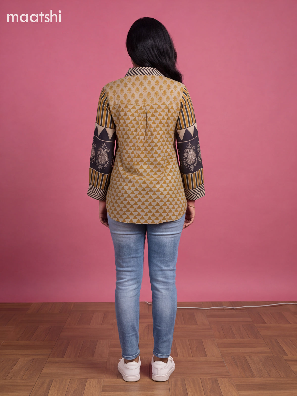Beige and Mustard Mul Chanderi Printed Women Shirt