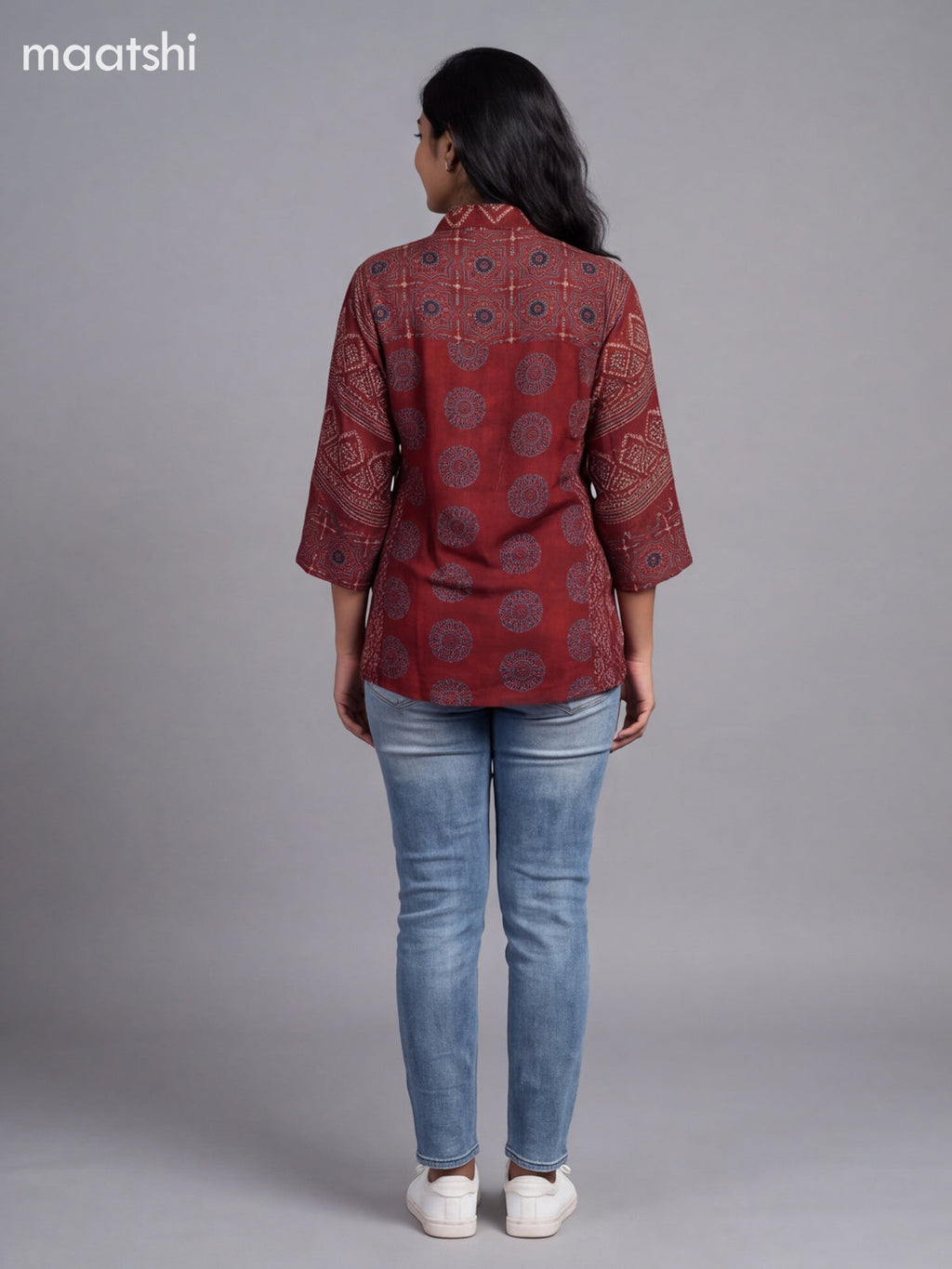 Maroon Crepe Silk Ajrakh Printed Women Shirt
