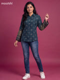 Peacock Blue Crepe Silk Printed Women Shirt Without Pant
