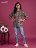 Grey Shade and Blue Crepe Silk Ajrakh Printed Women Shirt Without Pant