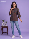 Black Crepe Silk Ajrakh Printed Women Shirt Without Pant