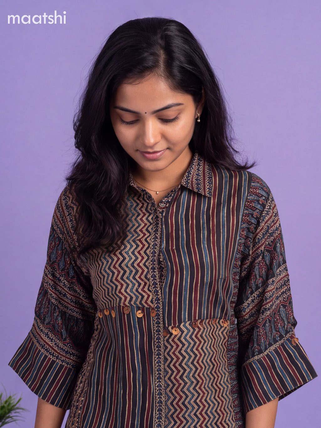 Multicolour Crepe Silk Ajrakh Printed Women Shirt Without Pant