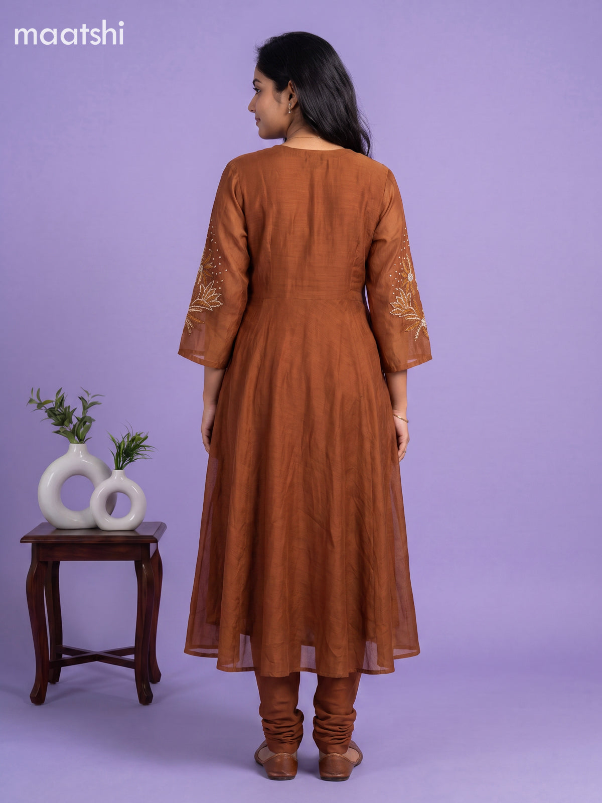 Dark Mustard Mul Chanderi Embroidery Work Anarkali Suit