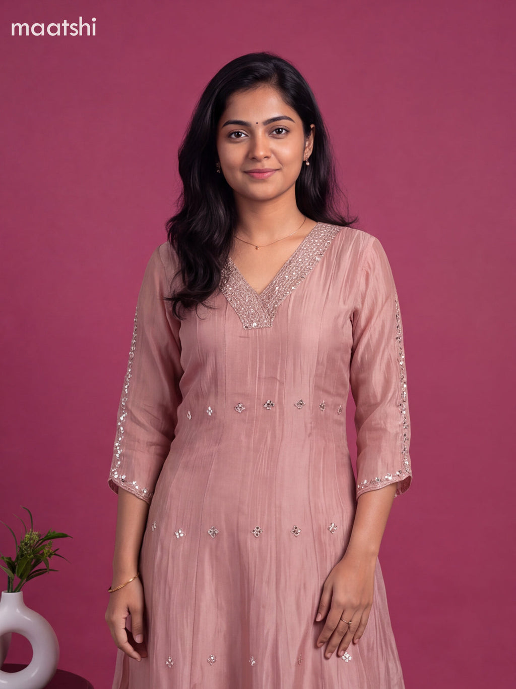 Mild Pink Tissue Embroidery Work Anarkali Suit