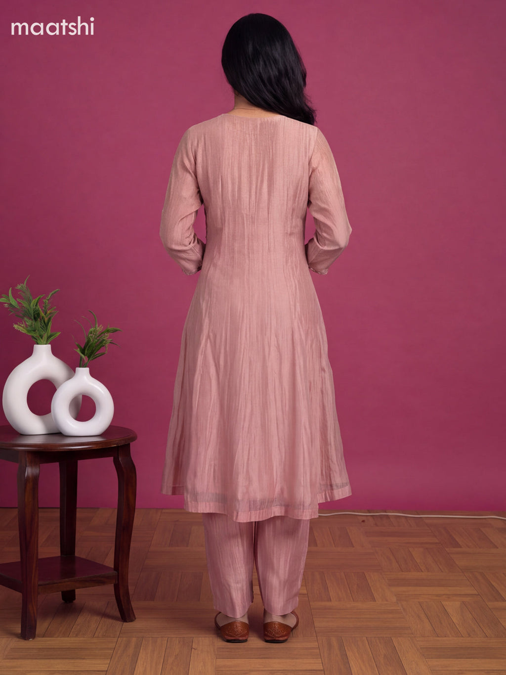 Mild Pink Tissue Embroidery Work Anarkali Suit