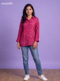 Magenta Pink Crepe Silk With Bandhani Printed Women Shirt
