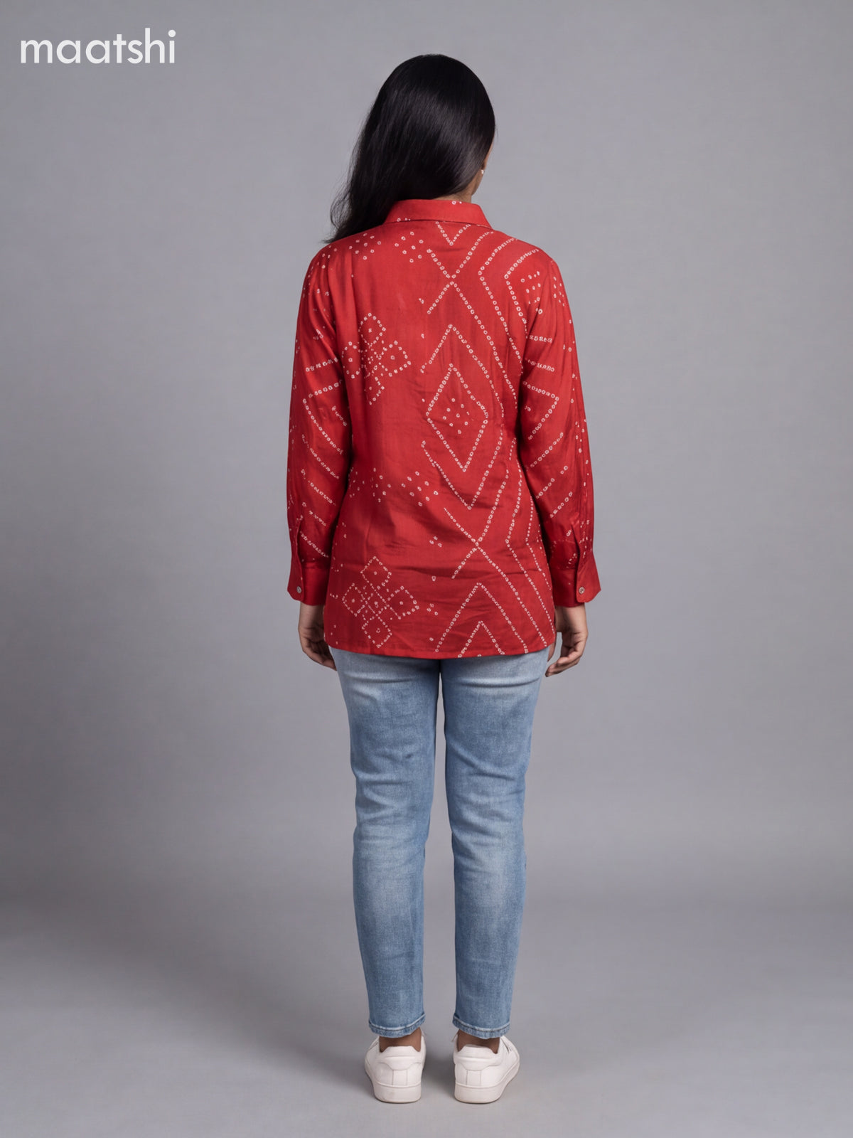 Dark Red Crepe Silk With Bandhani Printed Women Shirt