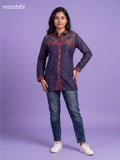 Dark Blue Crepe Silk Printed Women Shirt