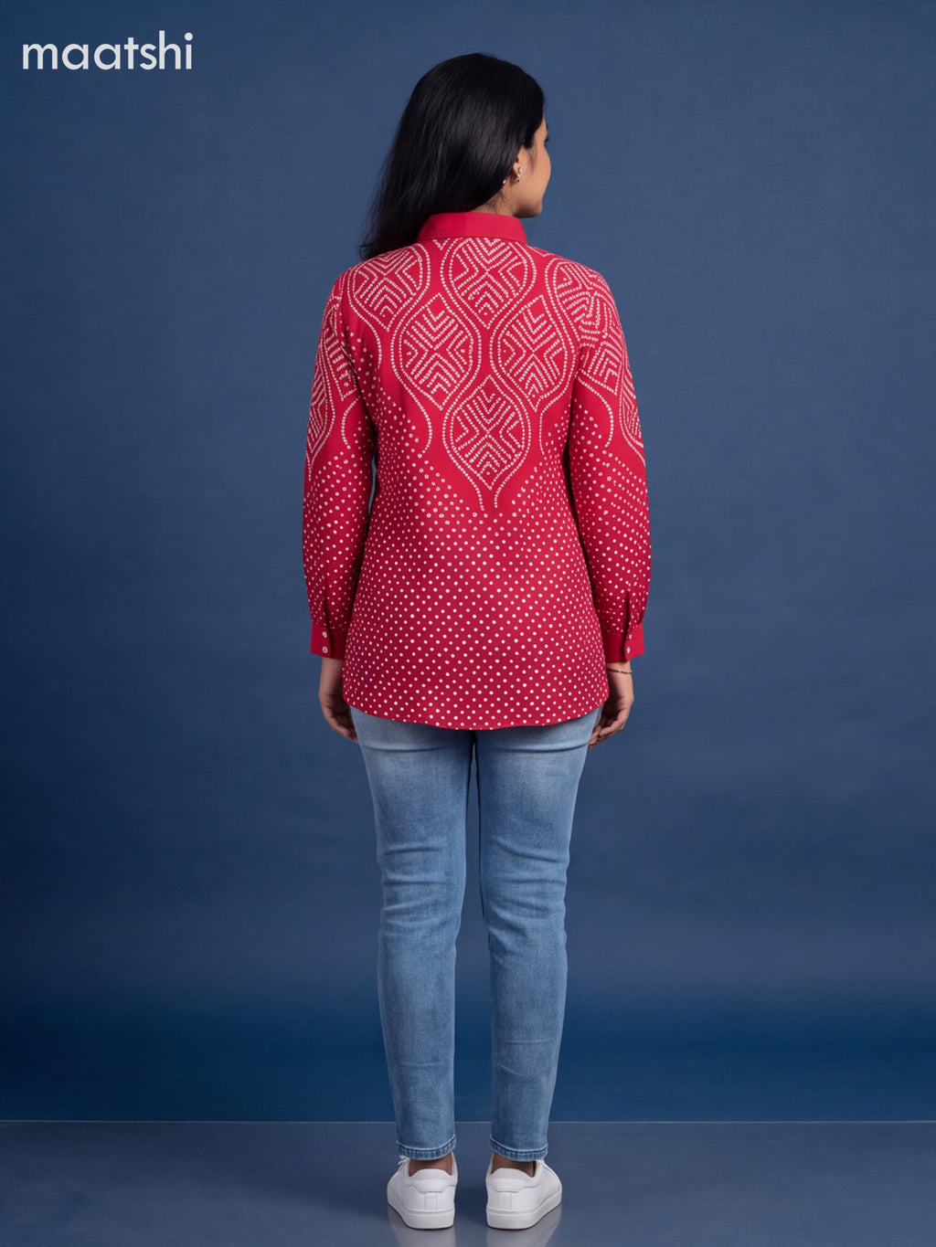 Reddish Pink Crepe Silk With Bandhani Printed Women Shirt