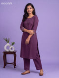 Dark Purple Cotton Embroidery Work Kurti Set