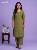 Green Cotton Embroidery Work Kurti Set