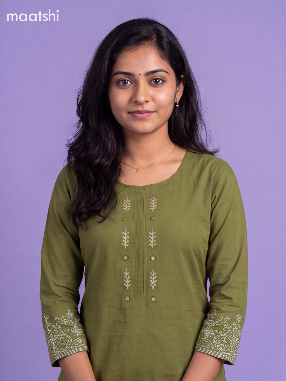 Green Cotton Embroidery Work Kurti Set
