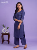 Dark Blue Cotton Embroidery Work Kurti Set